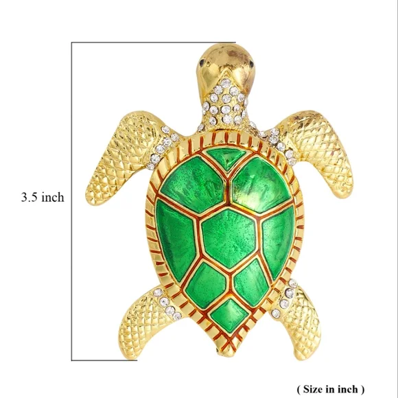 3.5" Sea Turtle Trinket Jewelry Box. Enameled Shell & Shiny Crystal accents - Picture 3 of 5